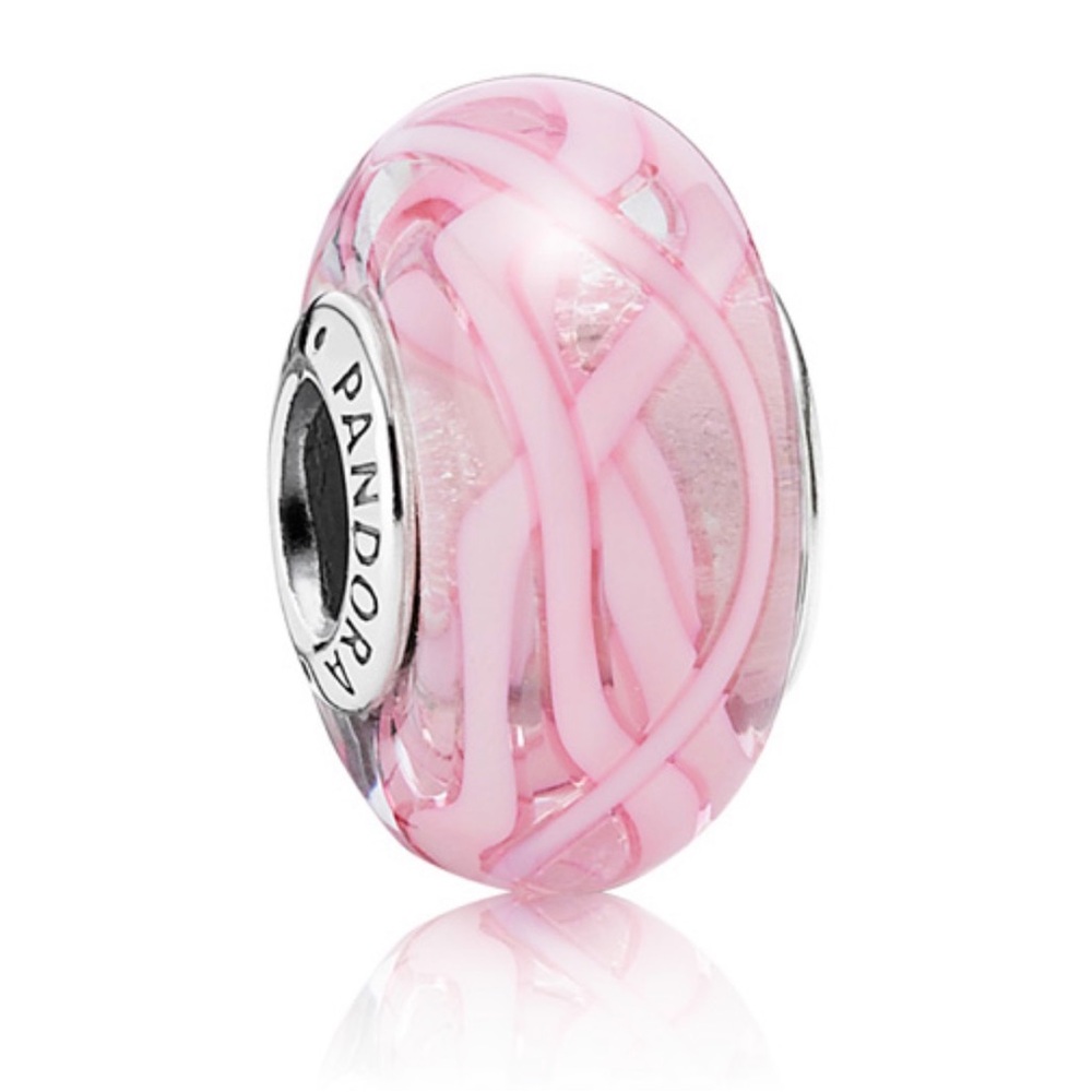 Authentic Pandora Pink Ribbon of Hope Breast Cancer Murano Glass S925 Ale Charm